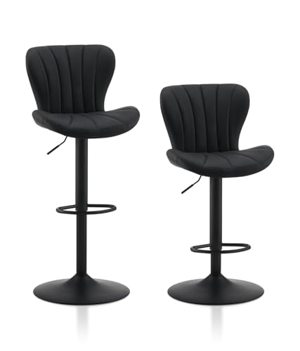 TUKAILAI Barhocker 2er Set Kunstleder, Barstuhl Höhenverstellbar，360°Drehbar, Hocker mit lehne,fußstütze,metallrahmen, Moderner Schalenform Küchenhocker Tresenhocker für Küche Bars, Schwarz von TUKAILAI