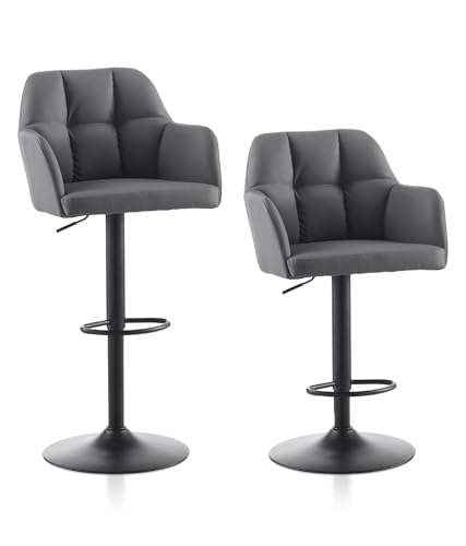 TUKAILAI Barhocker 2er Set Barstühle Höhenverstellbar, Drehstühle, Barstuhl Küchenstühle mit Rückenlehne und Fußstütze, gemütliche Kunstleder weiche Sitzfläche, Grau von TUKAILAI