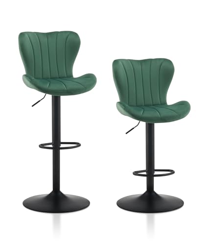 TUKAILAI Barhocker 2er Set Samt, Barstuhl Höhenverstellbar，360°Drehbar, Hocker mit lehne,fußstütze,metallrahmen, Moderner Schalenform Küchenhocker Tresenhocker für Küche Bars, Grün von TUKAILAI