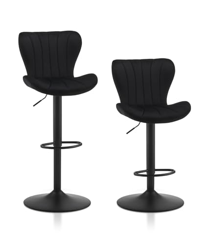 TUKAILAI Barhocker 2er Set Samt, Barstuhl Höhenverstellbar，360°Drehbar, Hocker mit lehne,fußstütze,metallrahmen, Moderner Schalenform Küchenhocker Tresenhocker für Küche Bars, Schwarz von TUKAILAI