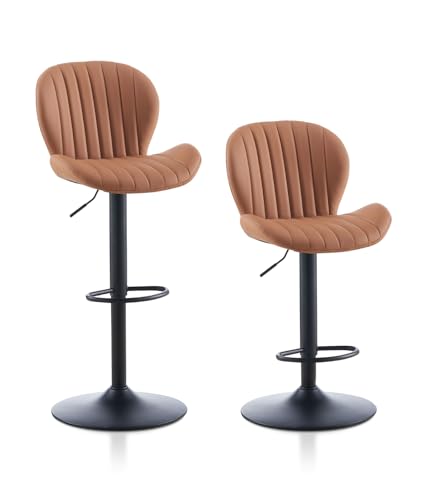 TUKAILAI Barhocker 2er Set aus Kunstleder, Barstuhl Höhenverstellbar，360°Drehbar, Hocker mit lehne,fußstütze,metallrahmen, Gepolsterter Küchenhocker Tresenhocker, Bar Chair für Küche Bars, Braun von TUKAILAI