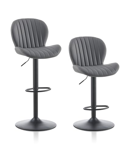 TUKAILAI Barhocker 2er Set aus Kunstleder, Barstuhl Höhenverstellbar，360°Drehbar, Hocker mit lehne,fußstütze,metallrahmen, Gepolsterter Küchenhocker Tresenhocker, Bar Chair für Küche Bars, Grau von TUKAILAI