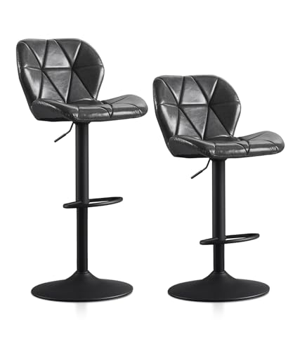 TUKAILAI Barhocker 2er Set aus Kunstleder, Barstuhl Höhenverstellbar，Gepolsterter Drehhocker Tresenhocker, Küchenhocker mit Rückenlehne Fußstütze Metallrahmen, Hocker Drehbar für Küchen Bars, Grau von TUKAILAI