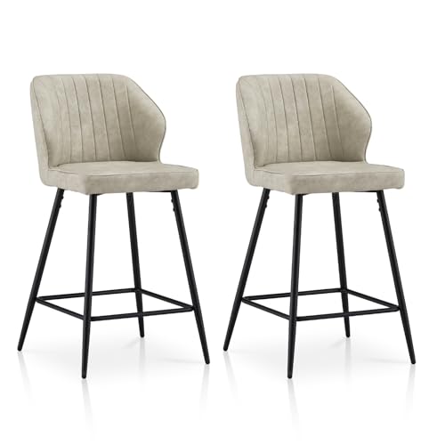 TUKAILAI Barhocker 2er Set aus Kunstleder, Barstuhl Küchenhocker mit Rückenlehne Metallbeinen Fußstütze, Gepolsterter Tresenhocker Bistrohocker Hocker für Küche Esszimmer Restaurant Bar,Creme/Beige von TUKAILAI