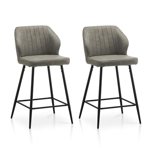 TUKAILAI Barhocker 2er Set aus Kunstleder, Barstuhl Küchenhocker mit Rückenlehne Metallbeinen Fußstütze, Gepolsterter Tresenhocker Bistrohocker Hocker für Küche Esszimmer Restaurant Bar, Grau von TUKAILAI