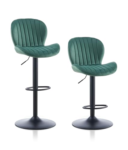 TUKAILAI Barhocker 2er Set aus Samt, Barstuhl Höhenverstellbar，360°Drehbar, Hocker mit lehne,fußstütze,metallrahmen, Gepolsterter Küchenhocker Tresenhocker, Bar Chair für Küche Bars, Grün von TUKAILAI