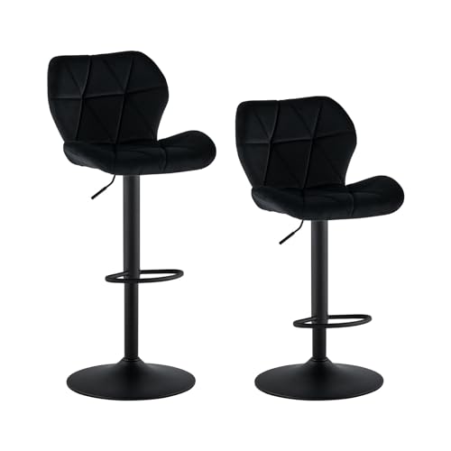 TUKAILAI Barhocker 2er Set aus Samt, Barstuhl Höhenverstellbar，Gepolsterter Drehhocker Tresenhocker, Küchenhocker mit Rückenlehne Fußstütze Metallrahmen, Hocker Drehbar für Küchen Bars von TUKAILAI