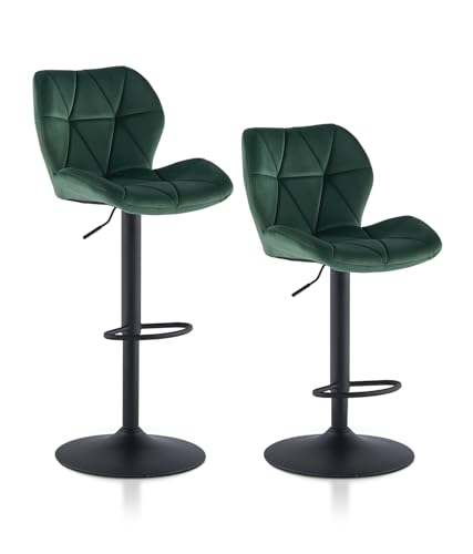 TUKAILAI Barhocker 2er Set aus Samt, Barstuhl Höhenverstellbar，Gepolsterter Drehhocker Tresenhocker, Küchenhocker mit Rückenlehne Fußstütze Metallrahmen, Hocker Drehbar für Küchen Bars von TUKAILAI