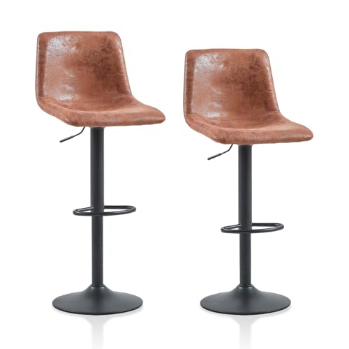 TUKAILAI Barhocker 2er Set mit Kunstleder, Barstühle Höhenverstellbar, Küchenstühle Drehbare, Drehhocker mit Lehne Rückenlehne Fußstütze Metallrahmen für Küche Esszimmer Bar Theke Taverne, Braun von TUKAILAI