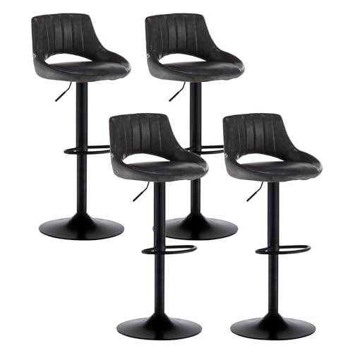 TUKAILAI Barhocker 4er Set, Barstuhl Höhenverstellbar Drehhocker aus Kunstleder, Hocker Drehbar mit Hohle Rückenlehne Fußstütze Metallrahmen, Küchenhocker Tresenhocker für Küchen Bars Kneipen, Grau von TUKAILAI