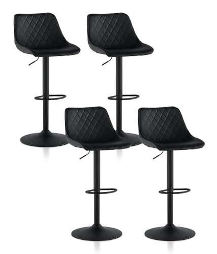 TUKAILAI Barhocker 4er-Set, Barstuhl aus Kunstleder glänzend mit Rückenlehne, Drehstuhl, moderner Küchenhocker mit Fußstütze Frühstücksbarhocker, 360° drehbar, höhenverstellbar,Fußstütze,Schwarz von TUKAILAI