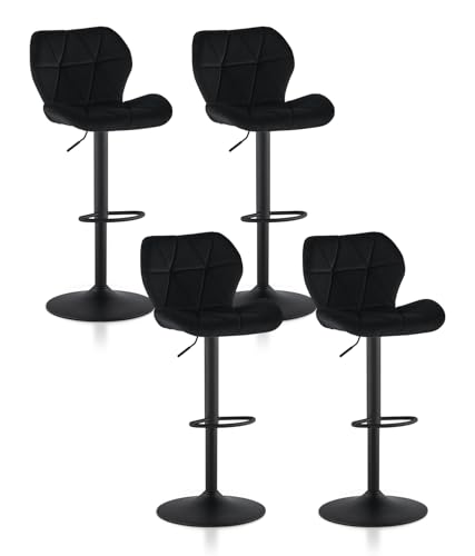 TUKAILAI Barhocker 4er Set aus Samt, Barstuhl Höhenverstellbar，Gepolsterter Drehhocker Tresenhocker, Küchenhocker mit Rückenlehne Fußstütze Metallrahmen, Hocker Drehbar für Küchen Bars, Schwarz von TUKAILAI