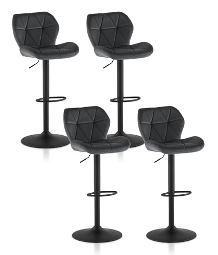 TUKAILAI Barhocker 4er Set aus Samt, Barstuhl Höhenverstellbar，Gepolsterter Drehhocker Tresenhocker, Küchenhocker mit Rückenlehne Fußstütze Metallrahmen, Hocker Drehbar für Küchen Bars, Grau von TUKAILAI