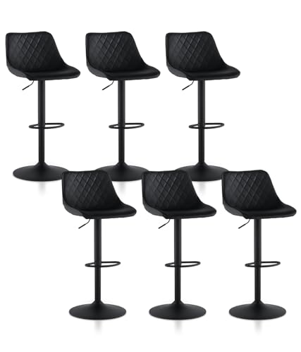 TUKAILAI Barhocker 6er-Set, Barstuhl aus Kunstleder glänzend mit Rückenlehne, Drehstuhl, moderner Küchenhocker mit Fußstütze Frühstücksbarhocker, 360° drehbar, höhenverstellbar,Fußstütze,Schwarz von TUKAILAI
