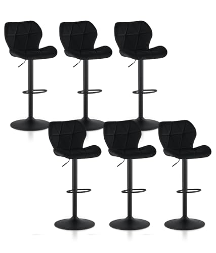 TUKAILAI Barhocker 6er Set aus Samt, Barstuhl Höhenverstellbar，Gepolsterter Drehhocker Tresenhocker, Küchenhocker mit Rückenlehne Fußstütze Metallrahmen, Hocker Drehbar für Küchen Bars, Schwarz von TUKAILAI