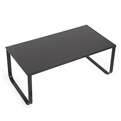 TUKAILAI Beistelltisch Couchtisch Wohnzimmertisch Sofatisch Kaffeetisch mit Metallbeine Glass Platte in Vielfärbige Druck 105 x 55 x 42 cm (Schwarz) von TUKAILAI