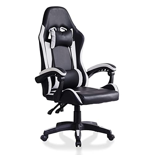 TUKAILAI Bürostühle Ergonomisch,Gaming Stühle,Chefsessel, Schreibtischstuhl mit Höhenverstellbar und Neigungsverstellung, Computerstuhl mit Armlehne,Kopfstütze,Lendenkissen,Wippfunktion,Büro,Weiß von TUKAILAI