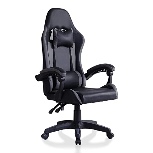 TUKAILAI Bürostühle Ergonomisch,Gaming Stühle,Chefsessel, Schreibtischstuhl mit Höhenverstellbar und Neigungsverstellung, Computerstuhl mit Armlehne,Kopfstütze,Lendenkissen,Wippfunktion,Büro,Grau von TUKAILAI