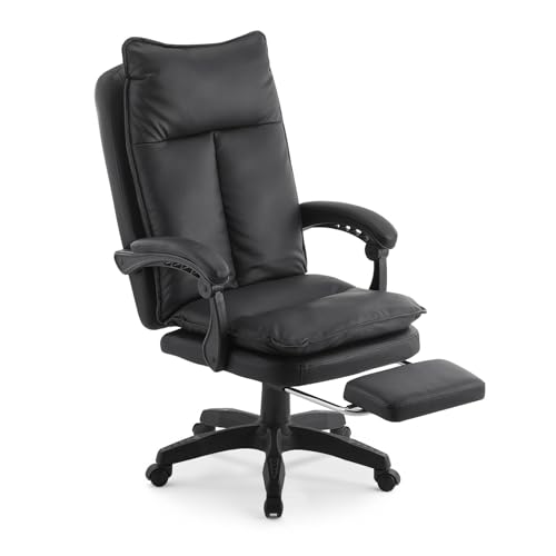 TUKAILAI Bürostuhl Ergonomisch aus Kunstleder, Schreibtischstuhl Drehstuhl Chefsessel Computerstuhl mit Verstellbarer Hoher,Rückenlehne,Gepolsterte Armlehne, Fußstütze,Höhenverstellbarer, Schwarz von TUKAILAI
