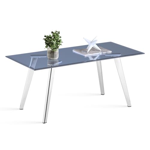 TUKAILAI Couchtisch Rechteckiger,Wohnzimmertisch Glas,Glastisch Wohnzimmer,Tisch Wohnzimmer aus gehärtetem Glas,couchtisch Moder mit Beinen aus galvanisiertem Metall,100×50×45cm,Grau von TUKAILAI