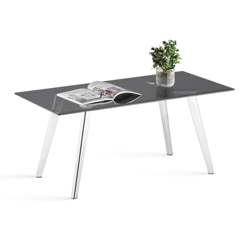 TUKAILAI Couchtisch Rechteckiger,Wohnzimmertisch Glas,Glastisch Wohnzimmer,Tisch Wohnzimmer aus gehärtetem Glas,couchtisch Moder mit Beinen aus galvanisiertem Metall,100×50×45cm,Schwarz von TUKAILAI