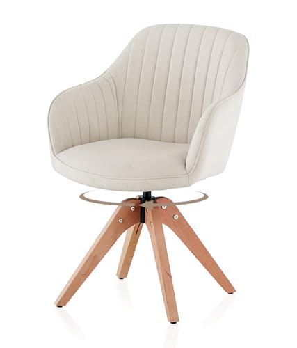 TUKAILAI Drehstuhl Esszimmer Leinen, Esszimmerstühle Drehbar mit Armlehnen Rückenlehne Massivholzbeine,Küchenstuhl Polsterstuhl Armlehnenstuhl Stuhl Sessel für Wohnzimmer Küche Schlafzimmer, Creme von TUKAILAI