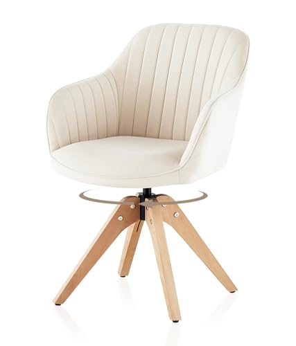 TUKAILAI Drehstuhl Esszimmer Samt, Esszimmerstühle Drehbar mit Armlehnen Rückenlehne Massivholzbeine,Küchenstuhl Polsterstuhl Armlehnenstuhl Stuhl Sessel für Wohnzimmer Küche Schlafzimmer, Creme von TUKAILAI