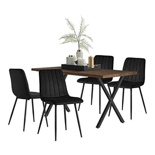TUKAILAI Essgruppen Esstisch 140x80cm mit 4 Stühlen Set,Rechteckiger Küchentisch Holz mit X-förmige Metallbeine und 4er Set Samt Schwarz Esszimmerstühl für Küche Esszimmer Wohnzimmer (Tisch Braun) TUKAILAI Essgruppen Esstisch 140x80cm mit 4 Stühlen Set,Rechteckiger Küchentisch Holz mit X-förmige Metallbeine und 4er Set Samt Schwarz Esszimmerstühl für Küche Esszimmer Wohnzimmer (Tisch Braun) von TUKAILAI