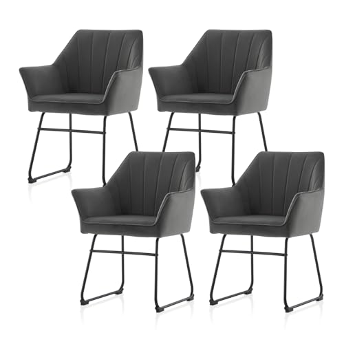TUKAILAI Esszimmer Stuhl mit Sitzfläche aus Samt, Armlehnstuhl, Sessel Wohnzimmer, Gemütlicher Küchenstuhl Polsterstuhl mit Armlehnen Rückenlehne Metallbeinen (2, Grau) von TUKAILAI
