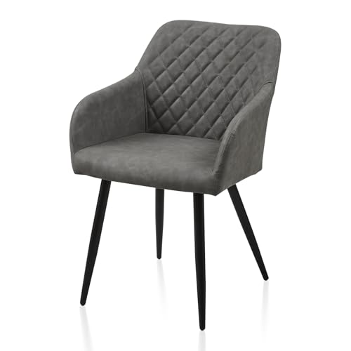 TUKAILAI Esszimmerstühle 1er Kunstleder, Küchenstuhl Polsterstuhl Wohnzimmerstuhl Sessel mit Armlehnen Rückenlehne Metallbeinen, Modern Stühle für Küche Esszimmer Wohnzimmer Schlafzimmer, Hellgrau von TUKAILAI