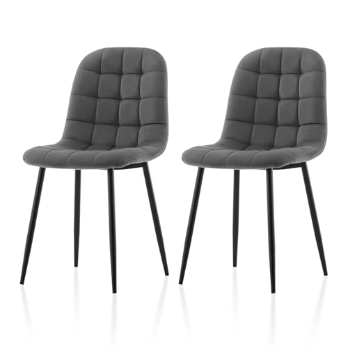 TUKAILAI Esszimmerstühle 2er-Set, Gepolstert Küchenstuhl Samt, Ergonomischer Polsterstuhl mit Hoher Rückenlehne Metallbeine bis 150kg, Moderne Stühle für Esszimmer Küche Schlafzimmer, Grau von TUKAILAI