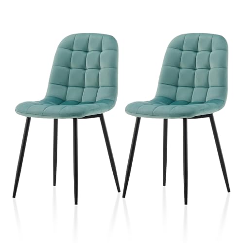 TUKAILAI Esszimmerstühle 2er-Set, Gepolstert Küchenstuhl Samt, Ergonomischer Polsterstuhl mit Hoher Rückenlehne Metallbeine bis 150kg, Moderne Stühle für Esszimmer Küche Schlafzimmer, Grün von TUKAILAI