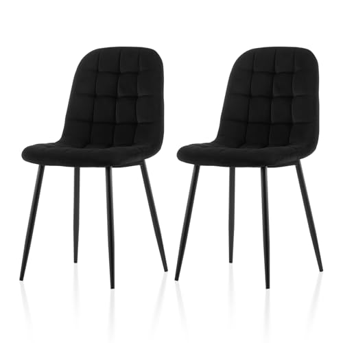 TUKAILAI Esszimmerstühle 2er-Set, Gepolstert Küchenstuhl Samt, Ergonomischer Polsterstuhl mit Hoher Rückenlehne Metallbeine bis 150kg, Moderne Stühle für Esszimmer Küche Schlafzimmer, Schwarz von TUKAILAI