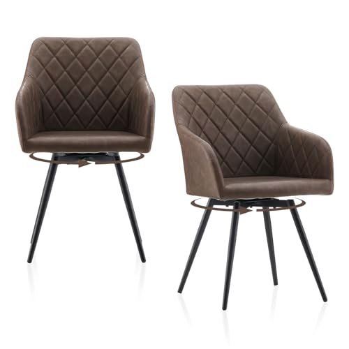 TUKAILAI Esszimmerstühle 2er Set，360° Esszimmerstühle Drehbar mit Rückenlehne, Bequemer Armlehnen Kunstleder Küchenstuhl ，Stühle und Sessel, geeignet für Esszimmer und Wohnzimmer，Braun von TUKAILAI