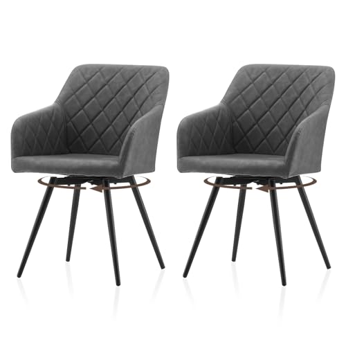 TUKAILAI Esszimmerstühle 2er Set，360° Esszimmerstühle Drehbar mit Rückenlehne, Bequemer Armlehnen Kunstleder Küchenstuhl ，Stühle und Sessel, geeignet für Esszimmer und Wohnzimmer (Light Grey) von TUKAILAI