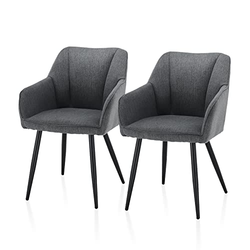 TUKAILAI Esszimmerstühle 2er Set Küchenstuhl Polsterstuhl Leinenstoff Sitz Lounge Sessel Wohnzimmerstuhl Schlafzimmerstuhl, Modern Design Armlehnstuhl mit Rückenlehne und Metallbeinen, Grau von TUKAILAI