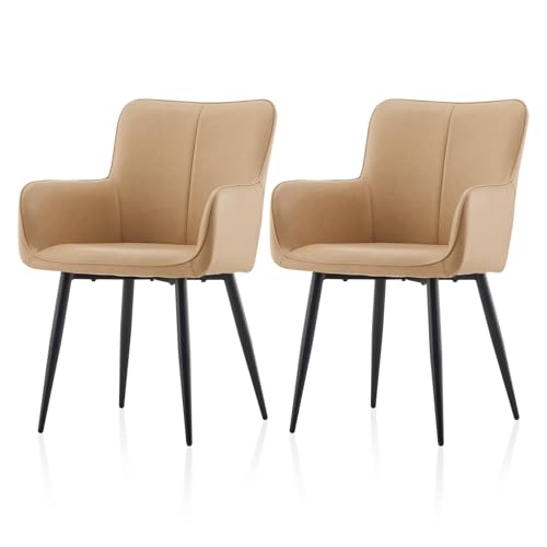TUKAILAI Esszimmerstühle 2er-Set Kunstleder, Gepolsterter Küchenstuhl, Ergonomischer Polsterstuhl mit Armlehnen Rückenlehne Metallbeine, Sessel für Esszimmer Wohnzimmer Küche Schlafzimmer, Creme von TUKAILAI