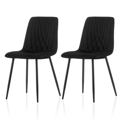 TUKAILAI Esszimmerstühle 2er-Set Samt, Ergonomischer Küchenstuhl Polsterstuhl mit Hoher Rückenlehne Metallbeine, Tragkraft 150kg, Moderne Gepolstert Stühle für Esszimmer Wohnzimmer Küche, Schwarz von TUKAILAI