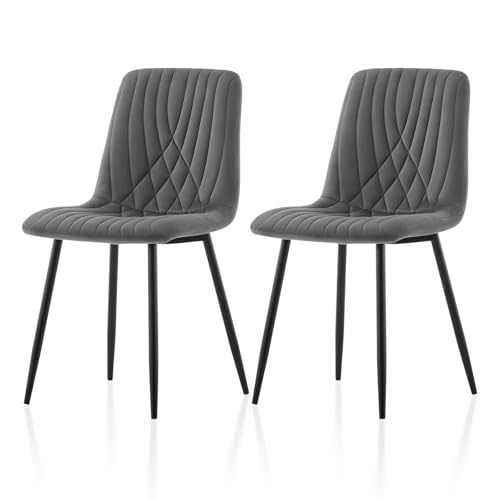 TUKAILAI Esszimmerstühle 2er-Set Samt, Ergonomischer Küchenstuhl Polsterstuhl mit Hoher Rückenlehne Metallbeine, Tragkraft 150kg, Moderne Gepolstert Stühle für Esszimmer Wohnzimmer Küche, Grau von TUKAILAI