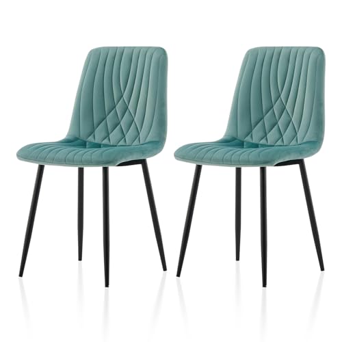 TUKAILAI Esszimmerstühle 2er-Set Samt, Ergonomischer Küchenstuhl Polsterstuhl mit Hoher Rückenlehne Metallbeine, Tragkraft 150kg, Moderne Gepolstert Stühle für Esszimmer Wohnzimmer Küche, Grün von TUKAILAI