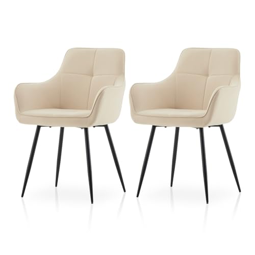 TUKAILAI Esszimmerstühle 2er Set Samtstoff, Küchenstühle Polsterstühle Armlehnstuhl mit Metallbeine, Sessel modern für Küche Esszimmer Wohnzimmer Schminktisch, 150 kg Tragfähigkeit, Creme von TUKAILAI