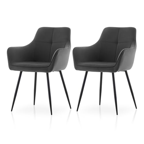 TUKAILAI Esszimmerstühle 2er Set Samtstoff, Küchenstühle Polsterstühle Armlehnstuhl mit Metallbeine, Sessel modern für Küche Esszimmer Wohnzimmer Schminktisch, 150 kg Tragfähigkeit, Grau von TUKAILAI