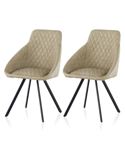 TUKAILAI Esszimmerstühle 2er Set aus Kunstleder, Armlehnstühl Polsterstuhl Küchenstuhl Essstühle mit Gepolsterter, Metallbeinen, Stühle für Esszimmer,Küche,Wohnzimmer,Schlafzimmer, Creme von TUKAILAI