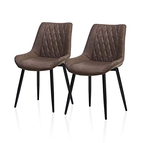 TUKAILAI Esszimmerstühle 2er Set aus Kunstleder, Küchenstühle mit Rückenlehne,Metallbeine, Ergonomische Sessel, Moderne Stühle für Küche,Esszimmer,Wohnzimmer,Empfangsraum, Dunkelbraun von TUKAILAI