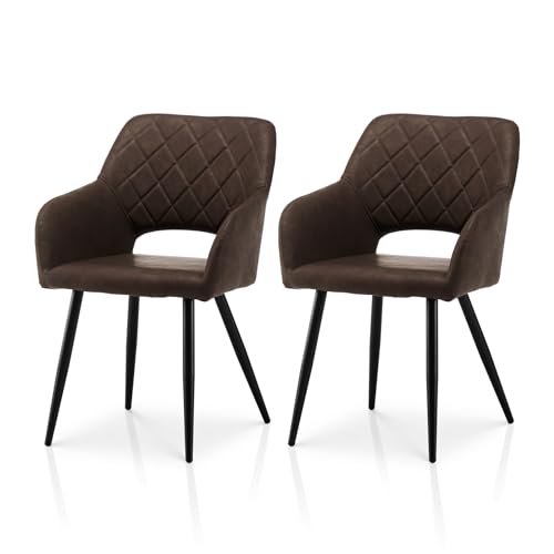 TUKAILAI Esszimmerstühle 2er Set aus Kunstleder, Küchenstuhl Polsterstuhl mit Offener Rückenlehne,Armlehnen,Gepolstertem Sitz, Metallbeinen, Stühle für Wohnzimmer,Esszimmer,Küche von TUKAILAI