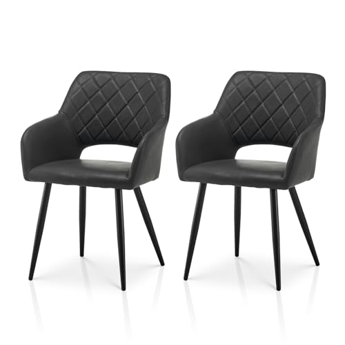 TUKAILAI Esszimmerstühle 2er Set aus Kunstleder, Küchenstuhl Polsterstuhl mit Offener Rückenlehne,Armlehnen,Gepolstertem Sitz, Metallbeinen, Stühle für Wohnzimmer,Esszimmer,Küche von TUKAILAI