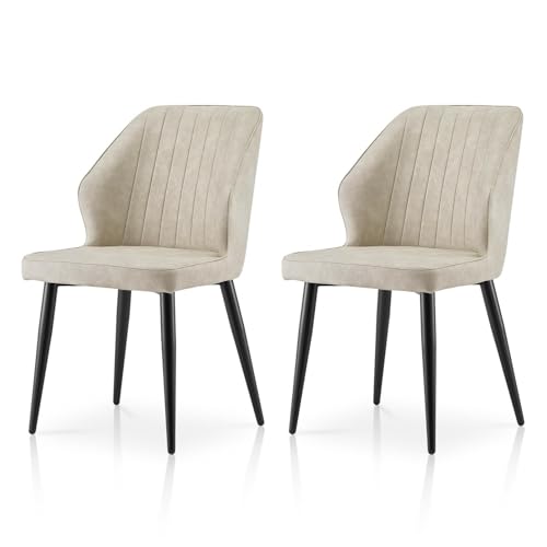 TUKAILAI Esszimmerstühle 2er Set aus Kunstleder, Küchenstuhl Polsterstuhl mit Rückenlehne Metallbeinen, Moderne Freizeitstühle für Küche Esszimmer Schlafzimmer Wohnzimmer Lounge, Creme von TUKAILAI