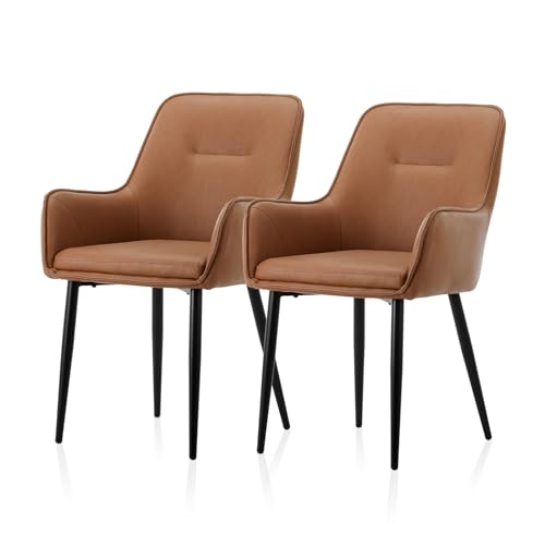 TUKAILAI Esszimmerstühle 2er Set aus Kunstleder,Küchenstuhl Polsterstuhl Armlehnstuhl mit Armlehne,Rückenlehne,Gepolstertes Sitz,Metallbeinen,Moderner Sessel für Esszimmer,Küche,Wohnzimmer, Braun von TUKAILAI