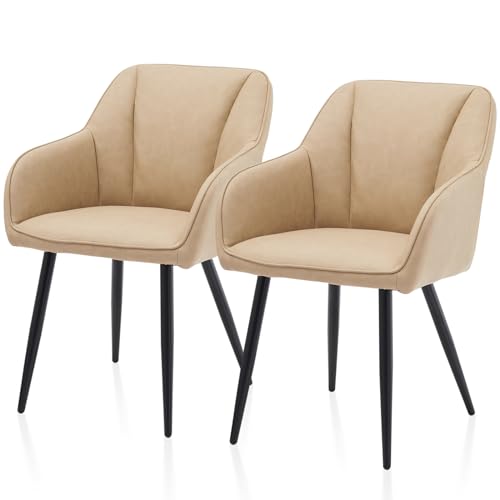 TUKAILAI Esszimmerstühle aus Kunstleder,Küchenstuhl Polsterstuhl Armlehnstuhl mit Armlehnen,Rückenlehnen,weiche Sitzpolster,Modern Sessel für Küche Esszimmer Wohnzimmer (Kunstleder×2, Beige) von TUKAILAI