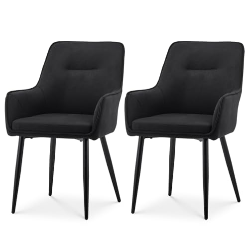TUKAILAI Esszimmerstühle 2er Set aus Leinen, Armlehnstuhl,Küchenstuhl,Polsterstuhl mit Gepolstertes Sitz,Rückenlehne,Metallbeinen,Moderner Sessel für Wohnzimmer,Schlafzimmer,Schwarz von TUKAILAI